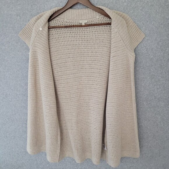 Talbots Womens Open Front Cardigan Size S Beige Office Career Missing Fur Collar - Picture 4 of 11